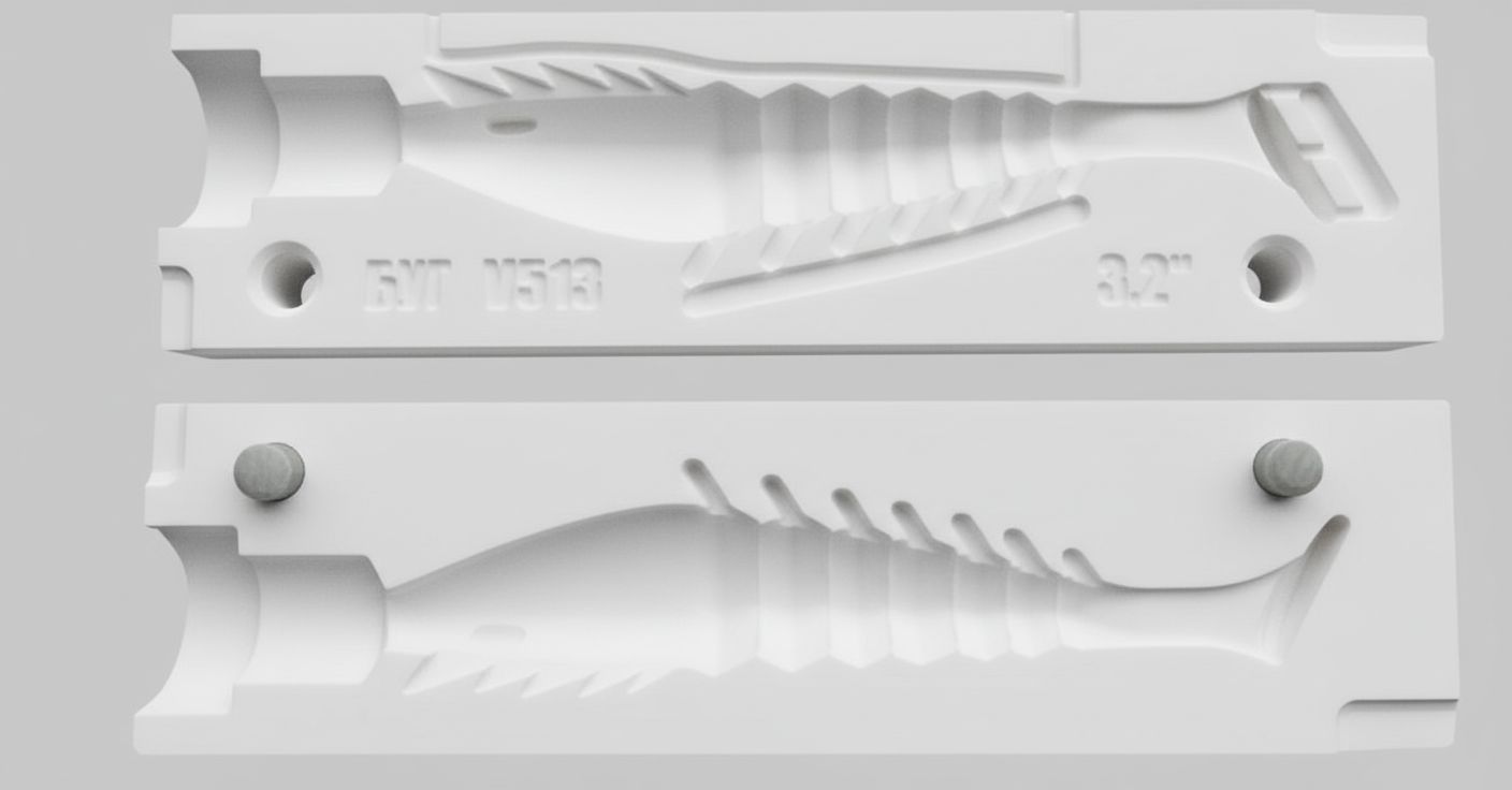3d printed molds for fishing lures Smedioks Soft Plastic Injection Mold, 3-Cavity Yamamoto Stretch 40 Grub I 3d printed my own