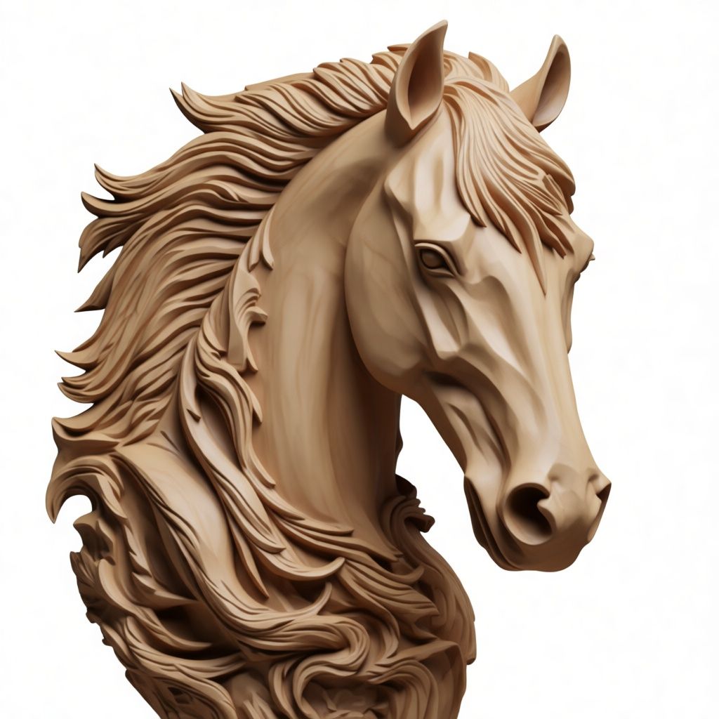 Sculpted horse head with a flowing mane