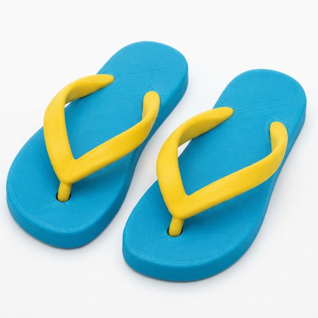 Pair of blue flip-flops with yellow straps